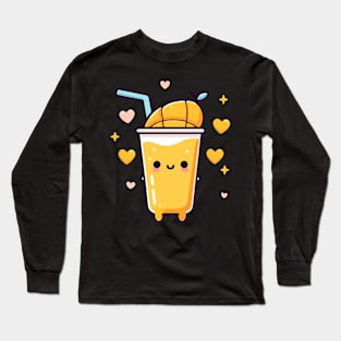 Kawaii Mango Drink with a Mango Slice and Hearts | Cute Kawaii Food Art Long Sleeve T-Shirt